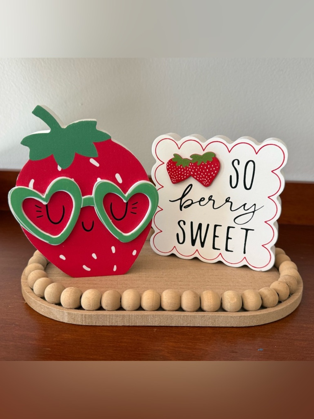 Farmhouse Gift Set Care Package Wooden Beaded Riser Strawberry Decor Berry Sweet